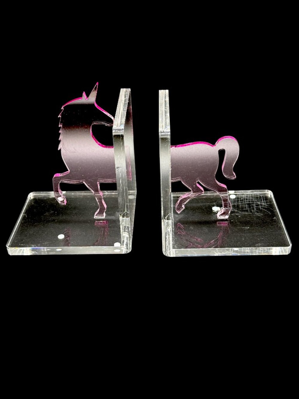 Unicorn Acrylic Bookends Clear and Pink *read*
